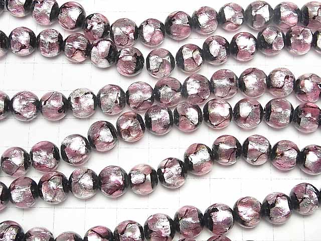 [Video] Lampwork Beads Round 10mm [Pink x Silver x Black] 1/4 or 1strand beads (aprx.15inch/36cm)