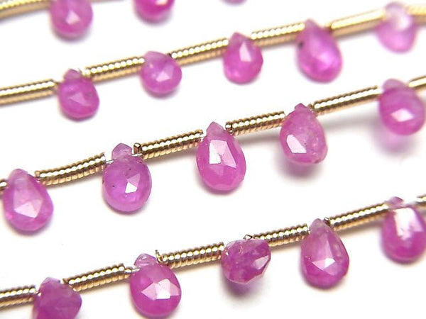 [Video] Burman High Quality Pink Sapphire AAAA Pear shape Faceted Briolette [Size S] 1strand beads (aprx. 7inch / 18cm)