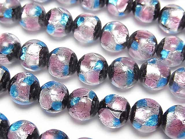 [Video] Lampwork Beads Round 8mm [Pink x Light Blue] 1/4 or 1strand beads (aprx.15inch/36cm)