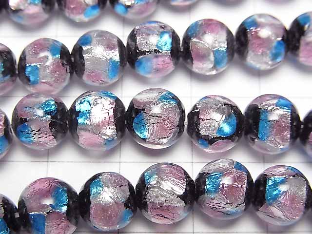 [Video] Lampwork Beads Round 8mm [Pink x Light Blue] 1/4 or 1strand beads (aprx.15inch/36cm)