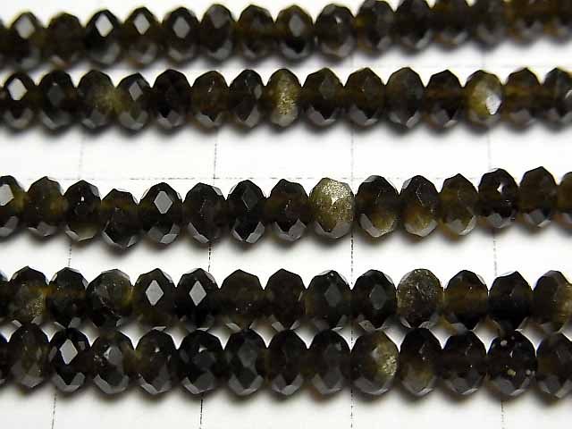 [Video] High Quality! Golden Sheen Obsidian AAA Faceted Button Roundel 4 x 4 x 3 mm 1 strand beads (aprx.15 inch / 37 cm)